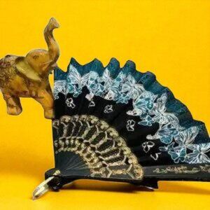 Butterfly Fabric Foldable Fan with Glitter